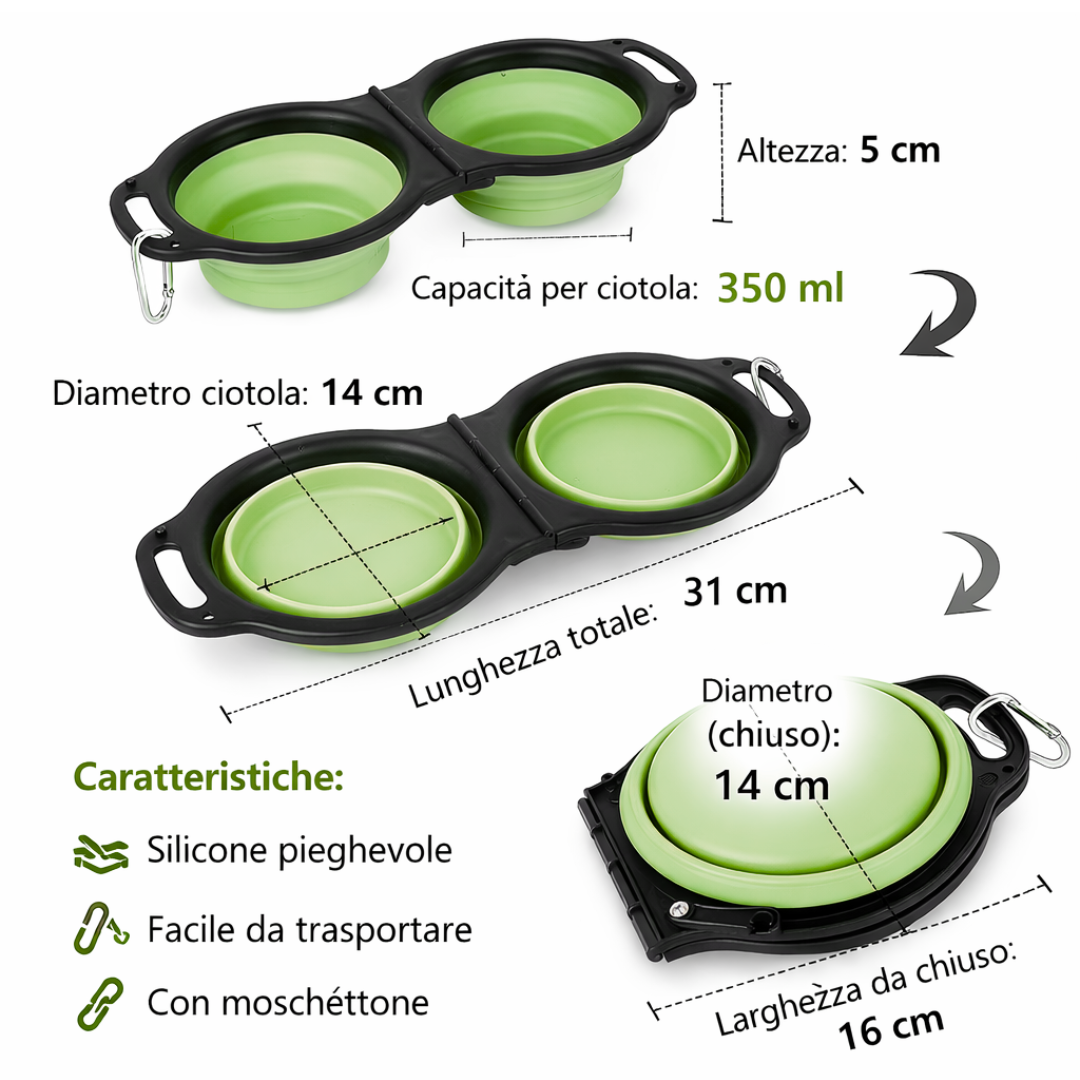 Ciotola Due in Uno Richiudibile per Cani e Gatti